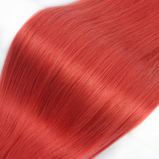 Red SRQ HAIR Extensions Handtied weft IBE Invisible Bead Method Luna Method Bellami Habbit Waterfall Human Hair Extensions