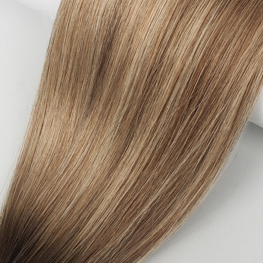 Blonde balayage shaddow root hand tied wefts for sew in methods invisible bead method luna method bellami hidden bead waterfall habbit hair extensions